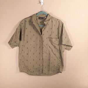 Pinot Noir‎ Mens Short Sleeve Button Down Shirt Olive Green Tribal Print Size M